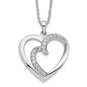 925 Sterling Silver Rhodium-plated CZ Two Souls Lived As One 18in Heart Necklace